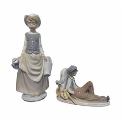 Lladro figure of a water carrier H28cm, and another 'Time to Rest' No.5399 designed by Antonio Ramos