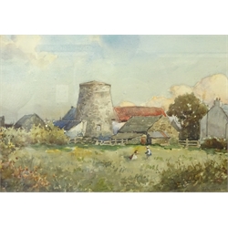 Tom Paterson (Scottish fl.1919-1925): Children Playing in the Farmyard, watercolour signed 25cm x 35cm