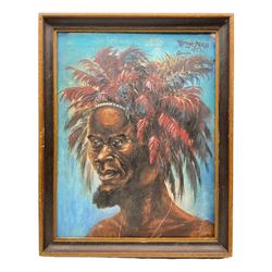 Follower of Irma Stern (South African 1894-1966): Portrait of a Swazi Man, oil on canvas, bears signature and inscribed 'Congo 1953', 34cm x 27cm
