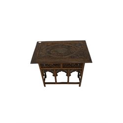 Moroccan style hardwood occasional table with brass inlay 