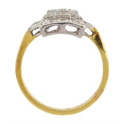 Silver-gilt Art Deco style cubic zirconia panel ring, stamped Sil