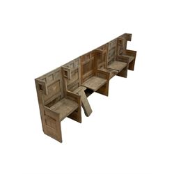 Sectional set of oak priory pews with six hinged and lifting seats 