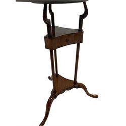 Unusual George III mahogany wig stand/table, probably adapted, with circular dished top and single drawer, on triform base with cabriole legs 