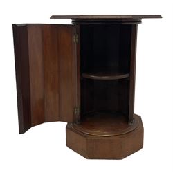 Unusual 19th century walnut pot cupboard, octagonal top with moulded edge, the concave faceted pedestal fitted with single cupboard enclosing circular shelf, on skirted base
