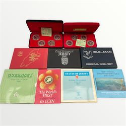 Isle of Man 1976 sterling silver coin set, with certificate, Jersey 1981 proof coin set, Guernsey 1987 brilliant uncirculated coin collection, States of Jersey 1987 brilliant uncirculated coin set, Isle of man four coin one crown set commemorating the 25th Anniversary of The Duke of Edinburgh's Award 1956-1981 etc