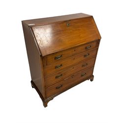 19th century mahogany bureau, fall-front enclosing fitted interior over four cock-beaded drawers, on bracket feet