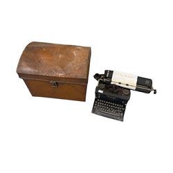Imperial typewriter and a painted metal trunk, W53cm (2)