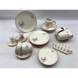 Crown Devon dinner and tea service in the Red Deer pattern for six covers including plates in various sizes, tea cups and saucers, condiment set, gravy boat etc 37 pieces