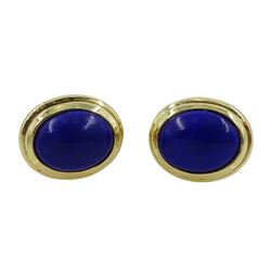Pair of 14ct gold oval lapis lazuli stud earrings, stamped 585