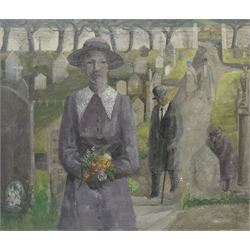 Modern British School (Mid 20th century): Widow in a Graveyard, oil on canvas unsigned, inscribed 'Jack' verso 79cm x 59cm