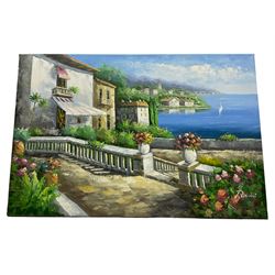 Rossini (Continental 20th century): Villas on the Amalfi Coast, pair oils on canvas signed 61cm x 92cm (2) (unframed)
