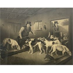 William Ward (British 1766-1826) after Henry Barnard Chalon (British 1771-1849): 'The Raby Pack' - The Earl of Darlington's Foxhounds in their Kennels, mezzotint engraving laid onto canvas pub.1814, 48cm x 60cm