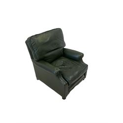 20th century armchair, upholstered in green leather 
