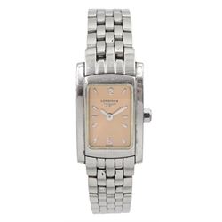 Longines DolceVita ladies stainless steel quartz wristwatch, Ref. L5.158.4, salmon pink dial, boxed