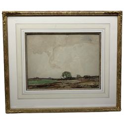 Kershaw Schofield (British 1872-1941): 'Ploughed Fields' watercolour signed, titled on label verso 25cm x 32cm