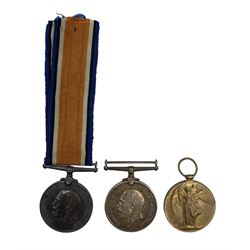 Two WWI War medals named to '51306 PTE. H. V. WILKINSON. W. RID. R.' and '21218 W D. HEWETT. E. R. A. 4 R. N.' possibly renamed and a WWI Victory medal named to '53984 PTE. E. J. BERRY. R. S. FUS'