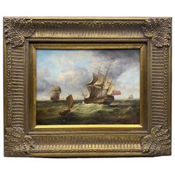 S Webb (British 20th century): British Ship of the Line at Full Sail, oil on board signed 28cm x 38cm