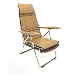 Vintage chrome and faux leather reclining and folding chair, with pull out foot rest W63cm