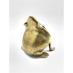 Early 20th century Indian brass ashtray formed as a frog modelled with its head tilted back and mouth open, H12cm