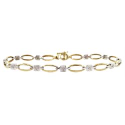 9ct white and yellow gold diamond bracelet, stamped 375