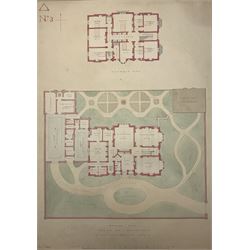 Set three mid 19th century designs for a Rectory House in the Elizabethan Style, hand drawn and hand coloured, indistinctly signed and dated 1841, 43cm x 60cm (3)