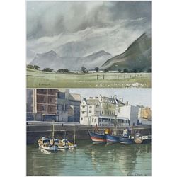 Colin Brown (British 20th century): 'Buttermere' 'Quayside' and Portrait of a Man, pair watercolours and a pencil sketch signed, max 26cm x 36cm (3)