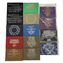 Fourteen Great British coin year sets, dated two 1971, 1972, 1973, 1974, 1975, 1976, 1977, two 1978, two 1980, 1981 and 1982, all in plastic displays with card covers