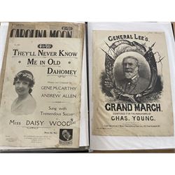 An album of Victorian and later sheet music covers mostly relating to America to include Carolina in the Morning, Louisiana, Wyoming Valse, Beautiful Ohio Waltz and other related sheet music (approx 80, plus later printed covers) Provenance: From the Estate of a Local private collector