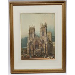 After Henry Cave (British 1779-1836): York Minster, hand-coloured lithograph by R Havell pub. 1819, 27cm x 32cm; After John Baptist Chatelain (French 1710–1758): 'A View of the City of York', 19th century hand-coloured engraving 28cm x 43cm, and a further hand-coloured lithograph of the Minster 38cm x 28cm (3)