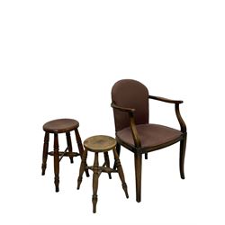 Edwardian hall chair together with two stools 
