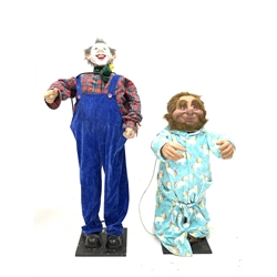 Animatronic Clown and another figure, both dressed as Christmas themed characters, H130cm tallest 