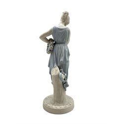 Victorian Minton coloured Parian ware figure of Grecian maiden after Antonio Canova,   raised on circular plinth inscribed Canova, H39cm 