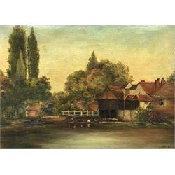 L Reid (British 19th century): Watermill Landscape, oil on canvas signed 20cm x 28cm