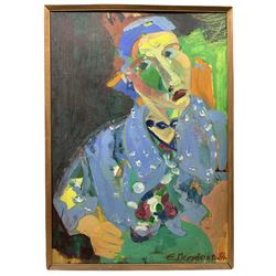 Elizabeth Merriman (British 20th century): Picasso Style Lady, oil on board signed and dated '84, 86cm x 60cm