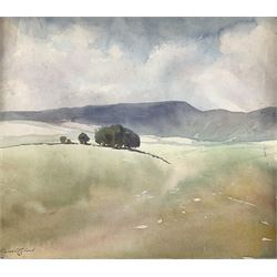 Sir William Russell Flint (Scottish 1880-1969): Hilly Landscape, double sided watercolour sketch signed 40cm x 50cm (unframed)
Provenance: Purchased from household sale of artists previous house