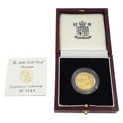 Queen Elizabeth II 1996 gold proof full sovereign coin, cased with certificate