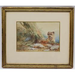F Herbert Park (British early 20th century): Terrier Chasing a Rabbit, watercolour signed 16cm x 24cm