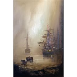 Barry Hilton (British 1941-): 'Galleons', oil on canvas signed 75cm x 49cm