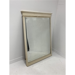 White painted pine over mantel mirror with bevelled plate (94cm x 127cm) together with a Georgian style walnut and beech framed wall mirror (39cm x 57cm) and an oval wall mirror (91cm x 68cm)
