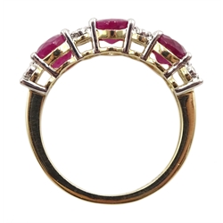 9ct gold round ruby and diamond ring, stamped 375, total ruby weight approx 2.10 carat