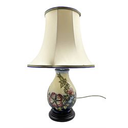 Moorcroft 'Sweet Briar' pattern table lamp with shade, designed by Rachel Bishop H22.5cm (excluding shade)
