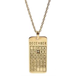 9ct gold single stone diamond special date calendar pendant necklace, hallmarked 