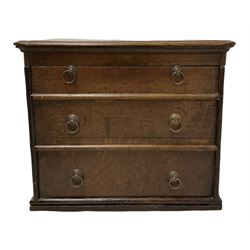 18th century oak and later storage box, the lifting top over three faux drawers