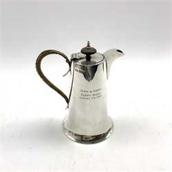  Silver hot water jug inscribed 'York & Ainsty Puppy Show August 4th 1920 by Walker & Hall, Sheffield 1919, approx 14.2oz  