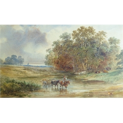  Alfred Vickers Snr (British 1786-1868): Crossing the Stream, watercolour signed and dated 1866, 30cm x 50cm  