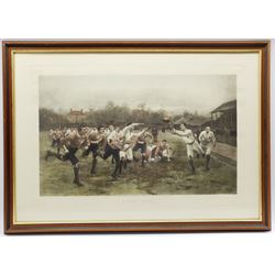 After William Barnes Wollen (British 1856-1936): 'A Rugby Match' - The Battle of the Roses, hand-coloured lithograph pub. 1896, 45cm x 53cm