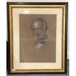 George Richmond (1809-1896): Half length portrait of Charles Wood, 1st Viscount of Halifax, pencil heightened in white and red chalk on brown paper, signed and dated 1861, 60cm x 45cm