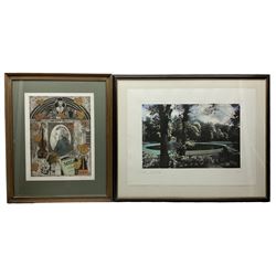 Hilary Adair (British 1943-) - 'Mozart -A Memorial' artist signed limited edition print dated '91 numbered 6/75, 47cm x 35cm; Dickson (British 20th century): 'The Moon Ponds of Studley Royal', artist's proof screenprint signed and titled 38cm x 55cm (2)