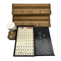 Bamboo and bone mahjong set with four wooden 'walls'  