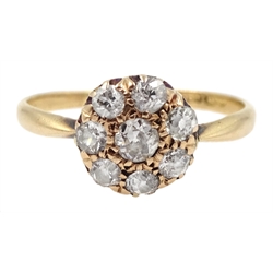  Gold old cut diamond cluster ring, stamped 18ct  